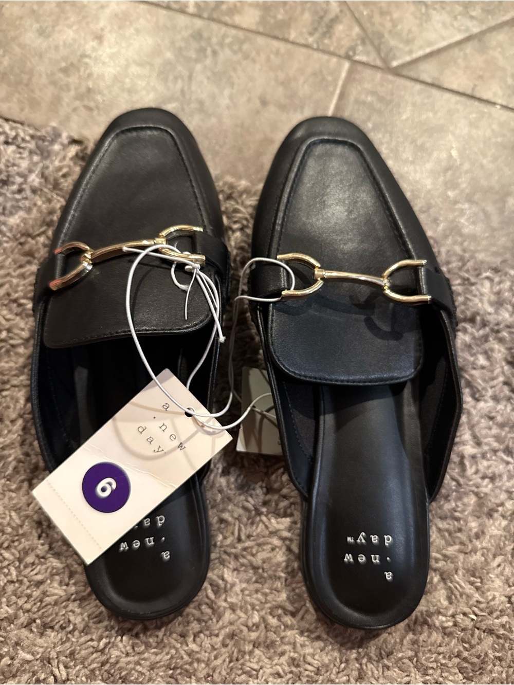 🐒 black faux leather Sandy mule flats by A New Day